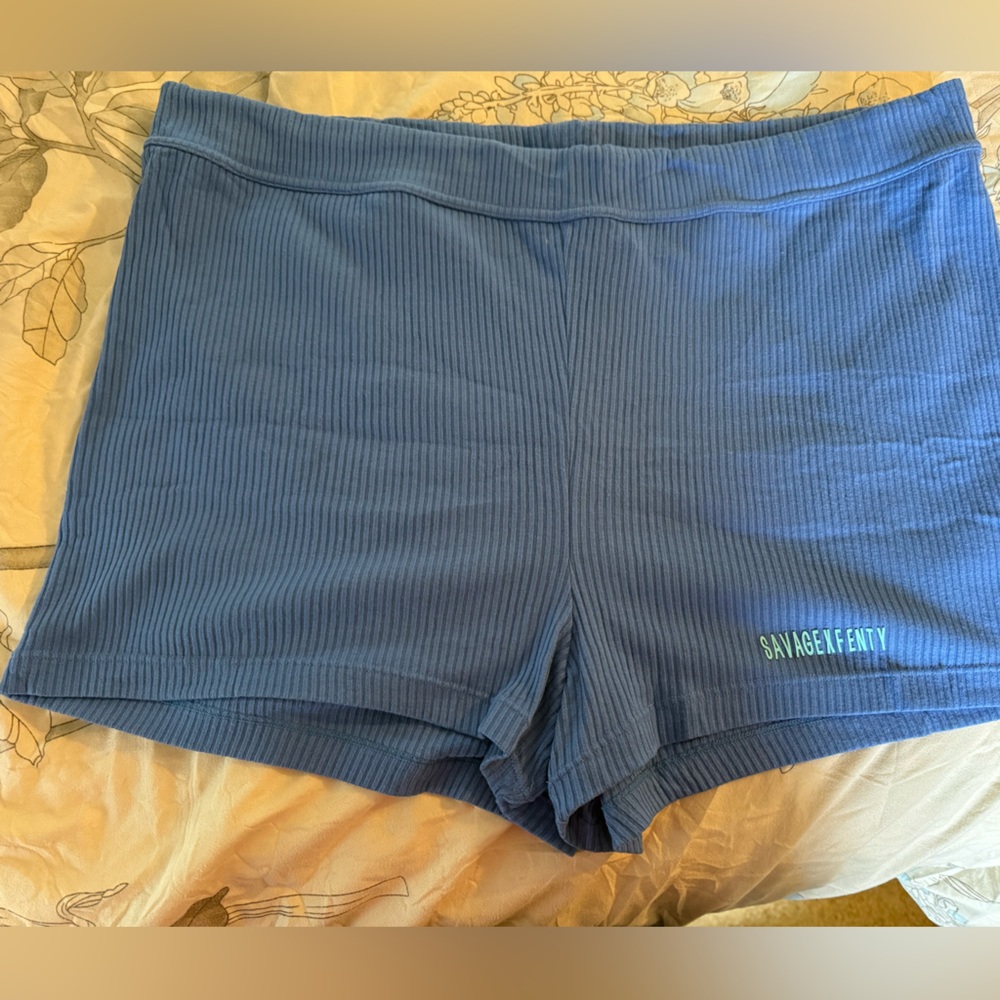 Savage X Fenty Blue Ribbed Lounge shorts